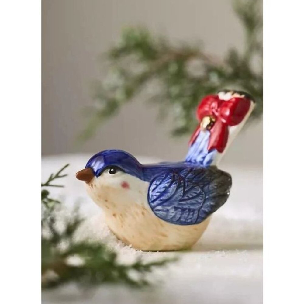 NWT ANTHROPOLOGIE VINTAGE-INSPIRED STONEWARE HOLIDAY CHRISTMAS BLUE BIRD 3.75"